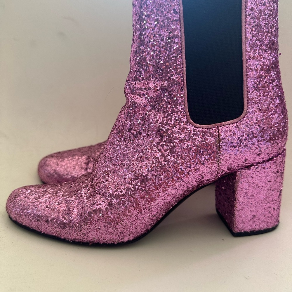Saint Laurent Glitter Pink Heeled Chelsea Boots